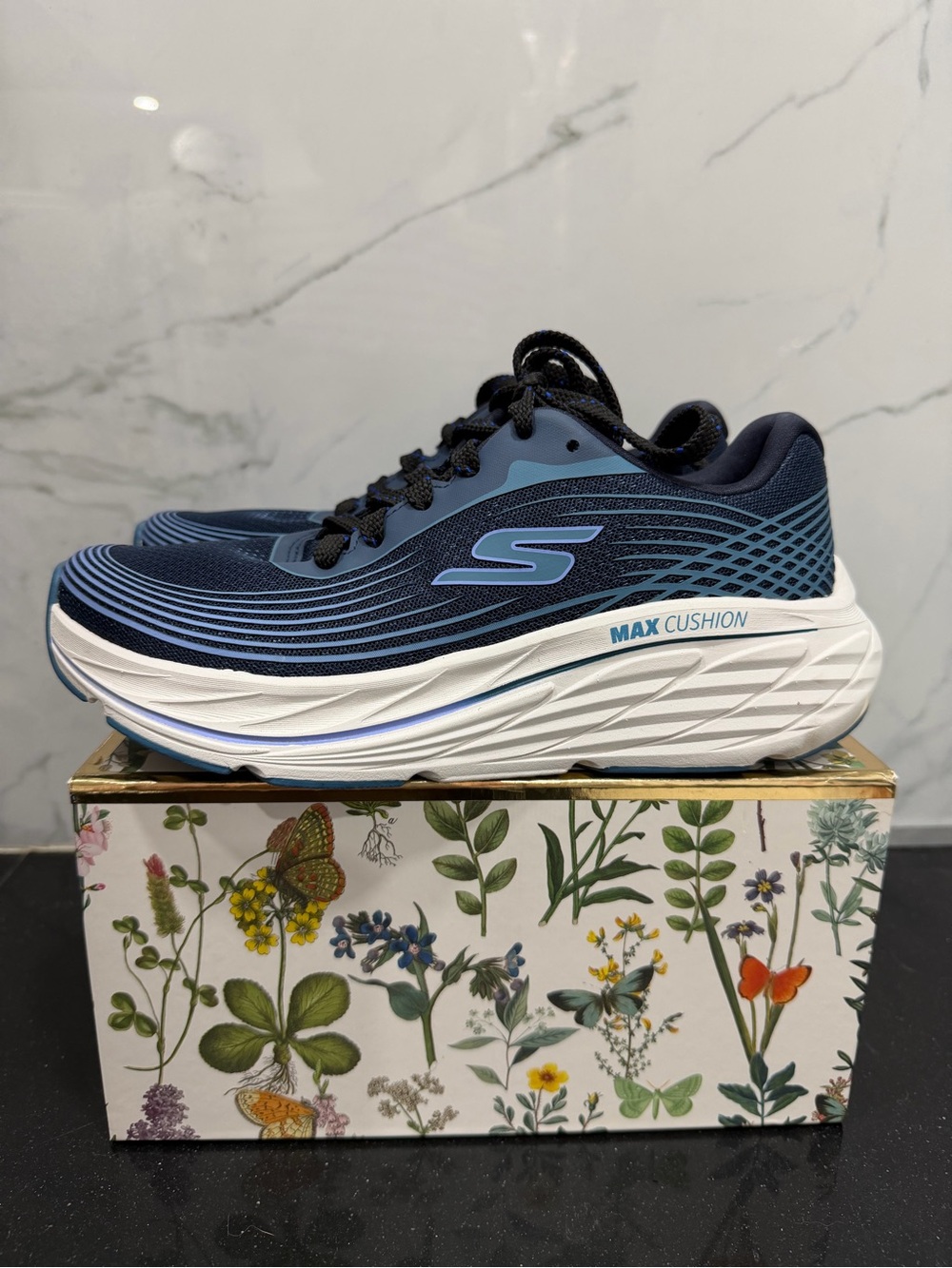 Skechers Navy and Light Blue MAX Cushion Running Sneakers
